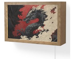 Wandlamp 30x20 cm - Oplaadbaar - Zwarte draak - Rookwolken - Rood - Wandlampen binnen woonkamer - Slaapkamer lamp met kabel - Decoratieve nachtlamp - Vloerlamp snoer