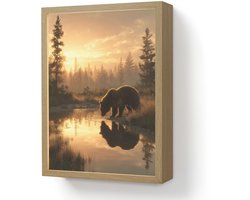 Wandlamp 30x40 cm - Oplaadbaar - Beer - water - Bos - Ochtendlicht - Wandlampen binnen woonkamer - Slaapkamer lamp - Decoratieve nachtlamp - Vloerlamp draadloos