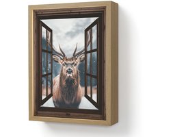 Wandlamp 30x40 cm - Oplaadbaar - Doorkijk - Hert - Dieren - Landschap - Winter - Sneeuw - Landelijk - Wandlampen binnen woonkamer - Slaapkamer lamp - Decoratieve nachtlamp - Vloerlamp draadloos