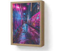 Wandlamp 30x40 cm - Oplaadbaar - Stad - Neon - Nacht - Roze - Graffiti - Wandlampen binnen woonkamer - Slaapkamer lamp - Decoratieve nachtlamp - Vloerlamp draadloos