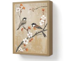 Wandlamp 30x40 cm - Oplaadbaar - Vogels - Bloesemtak - Bloemen - Oranje - Wandlampen binnen woonkamer - Slaapkamer lamp - Decoratieve nachtlamp - Vloerlamp draadloos