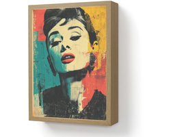 Wandlamp 30x40 cm - Oplaadbaar - Vrouw - Rode lippen - Expressief - Grafisch - Wandlampen binnen woonkamer - Slaapkamer lamp - Decoratieve nachtlamp - Vloerlamp draadloos