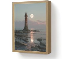 Wandlamp 30x40 cm - Oplaadbaar - Vuurtoren - Stenen - Water - Maan - Wandlampen binnen woonkamer - Slaapkamer lamp - Decoratieve nachtlamp - Vloerlamp draadloos