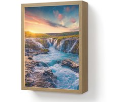 Wandlamp 30x40 cm - Oplaadbaar - Waterval - Planten - Mos - Landschap - Zonsondergang - Rots - Wandlampen binnen woonkamer - Slaapkamer lamp - Decoratieve nachtlamp - Vloerlamp draadloos