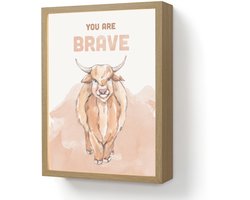 Wandlamp 30x40 cm - Oplaadbaar - Yak - Oranje - Quote - 'You are brave' - Wandlampen binnen woonkamer - Slaapkamer lamp - Decoratieve nachtlamp - Vloerlamp draadloos