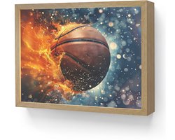 Wandlamp 40x30 cm - Oplaadbaar - Basketbal - Vuur - Sport - Blauw - Oranje - Wandlampen binnen woonkamer - Slaapkamer lamp - Decoratieve nachtlamp - Vloerlamp draadloos