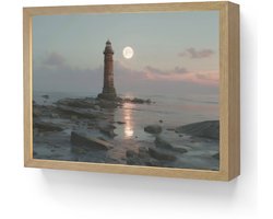 Wandlamp 40x30 cm - Oplaadbaar - Vuurtoren - Stenen - Water - Maan - Wandlampen binnen woonkamer - Slaapkamer lamp - Decoratieve nachtlamp - Vloerlamp draadloos