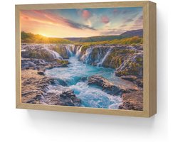 Wandlamp 40x30 cm - Oplaadbaar - Waterval - Planten - Mos - Landschap - Zonsondergang - Rots - Wandlampen binnen woonkamer - Slaapkamer lamp - Decoratieve nachtlamp - Vloerlamp draadloos