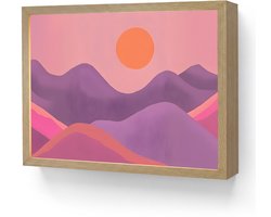 Wandlamp 40x30 cm - Oplaadbaar - Zon - Heuvels - Paars - Abstract - Wandlampen binnen woonkamer - Slaapkamer lamp - Decoratieve nachtlamp - Vloerlamp draadloos