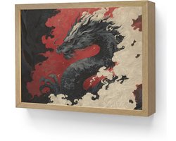 Wandlamp 40x30 cm - Oplaadbaar - Zwarte draak - Rookwolken - Rood - Wandlampen binnen woonkamer - Slaapkamer lamp - Decoratieve nachtlamp - Vloerlamp draadloos