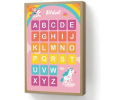 Wandlamp 40x60 cm - Oplaadbaar - Alfabet - Educatief - Letters leren voor kinderen - Roze - Eenhoorn - Wandlampen binnen woonkamer - Slaapkamer lamp - Decoratieve nachtlamp - Vloerlamp draadloos