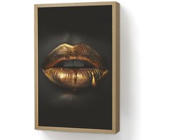 Wandlamp 40x60 cm - Oplaadbaar - Lippen - Goud - Abstract - Zwart - Aesthetic - Wandlampen binnen woonkamer - Slaapkamer lamp - Decoratieve nachtlamp - Vloerlamp draadloos