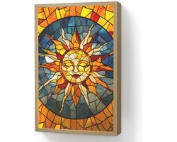 Wandlamp 40x60 cm - Oplaadbaar - Mozaïek - Zon - Geel - Cirkel - Wandlampen binnen woonkamer - Slaapkamer lamp - Decoratieve nachtlamp - Vloerlamp draadloos