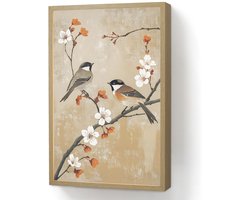 Wandlamp 40x60 cm - Oplaadbaar - Vogels - Bloesemtak - Bloemen - Oranje - Wandlampen binnen woonkamer - Slaapkamer lamp - Decoratieve nachtlamp - Vloerlamp draadloos