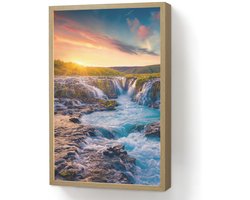 Wandlamp 40x60 cm - Oplaadbaar - Waterval - Planten - Mos - Landschap - Zonsondergang - Rots - Wandlampen binnen woonkamer - Slaapkamer lamp - Decoratieve nachtlamp - Vloerlamp draadloos