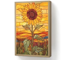 Wandlamp 40x60 cm - Oplaadbaar - Zonnebloem - Mozaïek - Zonsondergang - Geel - Wandlampen binnen woonkamer - Slaapkamer lamp - Decoratieve nachtlamp - Vloerlamp draadloos