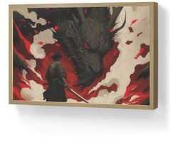 Wandlamp 60x40 cm - Oplaadbaar - Krijger - Draak - Zwart - Rood - Rook - Wandlampen binnen woonkamer - Slaapkamer lamp - Decoratieve nachtlamp - Vloerlamp draadloos