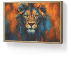 Wandlamp 60x40 cm - Oplaadbaar - Schilderij - Leeuwenkop - Oranje - Wandlampen binnen woonkamer - Slaapkamer lamp - Decoratieve nachtlamp - Vloerlamp draadloos