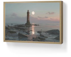 Wandlamp 60x40 cm - Oplaadbaar - Vuurtoren - Stenen - Water - Maan - Wandlampen binnen woonkamer - Slaapkamer lamp - Decoratieve nachtlamp - Vloerlamp draadloos