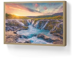 Wandlamp 60x40 cm - Oplaadbaar - Waterval - Planten - Mos - Landschap - Zonsondergang - Rots - Wandlampen binnen woonkamer - Slaapkamer lamp - Decoratieve nachtlamp - Vloerlamp draadloos