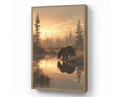 Wandlamp 60x90 cm - Oplaadbaar - Beer - water - Bos - Ochtendlicht - Wandlampen binnen woonkamer - Slaapkamer lamp - Decoratieve nachtlamp - Vloerlamp draadloos