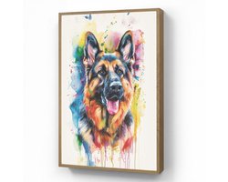 Wandlamp 60x90 cm - Oplaadbaar - Hond - Verf - Dieren - Kleurrijk - Duitse Herder - Wandlampen binnen woonkamer - Slaapkamer lamp - Decoratieve nachtlamp - Vloerlamp draadloos