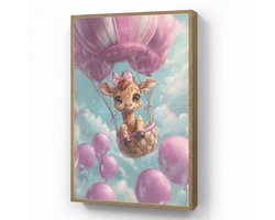 Wandlamp 60x90 cm - Oplaadbaar - Luchtballon - Giraf - Ballon - Wolken - Paars - Wandlampen binnen woonkamer - Slaapkamer lamp - Decoratieve nachtlamp - Vloerlamp draadloos