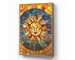 Wandlamp 60x90 cm - Oplaadbaar - Mozaïek - Zon - Geel - Cirkel - Wandlampen binnen woonkamer - Slaapkamer lamp - Decoratieve nachtlamp - Vloerlamp draadloos