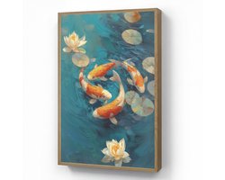 Wandlamp 60x90 cm - Oplaadbaar - Vissen - Waterlelies - Oranje - Water - Wandlampen binnen woonkamer - Slaapkamer lamp - Decoratieve nachtlamp - Vloerlamp draadloos