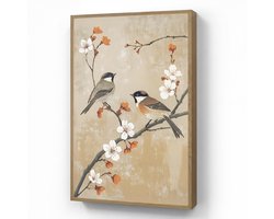 Wandlamp 60x90 cm - Oplaadbaar - Vogels - Bloesemtak - Bloemen - Oranje - Wandlampen binnen woonkamer - Slaapkamer lamp - Decoratieve nachtlamp - Vloerlamp draadloos
