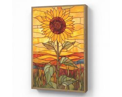 Wandlamp 60x90 cm - Oplaadbaar - Zonnebloem - Mozaïek - Zonsondergang - Geel - Wandlampen binnen woonkamer - Slaapkamer lamp - Decoratieve nachtlamp - Vloerlamp draadloos