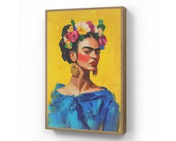 Wandlamp 70x100 cm - Oplaadbaar - Frida Kahlo - Vrouw - Geel - Blauw - Bloemen - Wandlampen binnen woonkamer - Slaapkamer lamp - Decoratieve nachtlamp - Vloerlamp draadloos