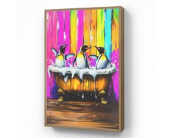 Wandlamp 70x100 cm - Oplaadbaar - Pinguïns - Badkuip - Kleurrijk - Schuim - Wandlampen binnen woonkamer - Slaapkamer lamp - Decoratieve nachtlamp - Vloerlamp draadloos