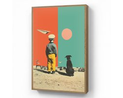 Wandlamp 70x100 cm - Oplaadbaar - Retro - Jongen - Hond - Rood - Groen - Wandlampen binnen woonkamer - Slaapkamer lamp - Decoratieve nachtlamp - Vloerlamp draadloos