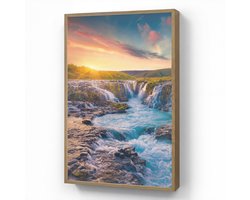 Wandlamp 70x100 cm - Oplaadbaar - Waterval - Planten - Mos - Landschap - Zonsondergang - Rots - Wandlampen binnen woonkamer - Slaapkamer lamp - Decoratieve nachtlamp - Vloerlamp draadloos