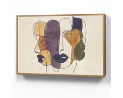Wandlamp 90x60 cm - Oplaadbaar - Abstract - Overlappende gezichten - Paars - Donkergroen - Wandlampen binnen woonkamer - Slaapkamer lamp - Decoratieve nachtlamp - Vloerlamp draadloos