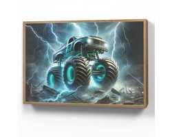 Wandlamp 90x60 cm - Oplaadbaar - Monstertruck - Bliksem - Blauw - Jongens - Auto - Wandlampen binnen woonkamer - Slaapkamer lamp - Decoratieve nachtlamp - Vloerlamp draadloos