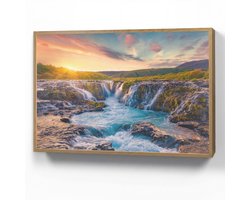 Wandlamp 90x60 cm - Oplaadbaar - Waterval - Planten - Mos - Landschap - Zonsondergang - Rots - Wandlampen binnen woonkamer - Slaapkamer lamp - Decoratieve nachtlamp - Vloerlamp draadloos