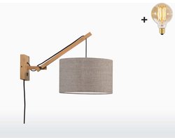 Wandlamp - ANDES - Bamboe/Linnen - Korte Arm - Naturel