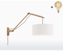 Wandlamp - ANDES - Bamboe/Linnen - Lange Arm - Naturel