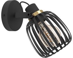 Wandlamp binnen Girona, muurlamp met zwenkbare spot | wandspot voor woonkamer en slaapkamer, wand lamp van metaal in zwart en geborsteld messing, spot met E27 fitting