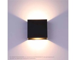 Wandlamp Binnen - LED - 10W - 3000K Up en Down licht - incl. lichtbron - voor Woonkamer, Slaapkamer, Hal - Zwart Square