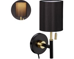 wandlamp binnen - met schakelaar - woonkamer - slaapkamer - 32 x 13 x 18 cm - zwart-goud