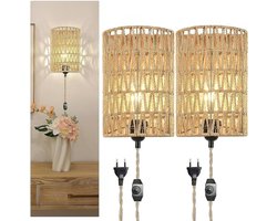 Wandlamp Binnen met Snoer - Binnenwandlamp Met Stekker Voor Binnen - met Dimbare Schakelaar - Slaapkamer Bedlampje – Muurlamp Industrieel en Vintage