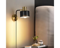 Wandlamp Binnen met Snoer - Binnenwandlamp Met Stekker Voor Binnen - Slaapkamer Bedlampje – Muurlamp Industrieel en Vintage - Zwart