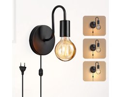 Wandlamp Binnen met Snoer - Wandlamp met Stekker voor Binnen - met Dimbare Schakelaar - Industrieel en Vintage - Slaapkamer Bedlampje