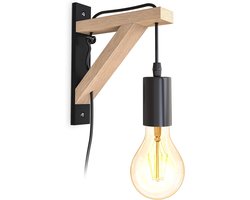 Wandlamp Binnen met Snoer - Wandlamp met Stekker voor Binnen - met Dimbare Schakelaar - Industrieel en Vintage - Slaapkamer Bedlampje