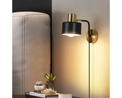 Wandlamp Binnen met Snoer - Wandlamp met Stekker voor Binnen - met Dimbare Schakelaar - Industrieel en Vintage - Slaapkamer Bedlampje