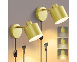 Wandlamp Binnen met Snoer - Wandlamp met Stekker voor Binnen - met Dimbare Schakelaar - Industrieel en Vintage - Slaapkamer Bedlampje