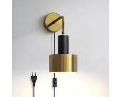 Wandlamp Binnen met Snoer - Wandlamp met Stekker voor Binnen - met Dimbare Schakelaar - Industrieel en Vintage - Slaapkamer Bedlampje
